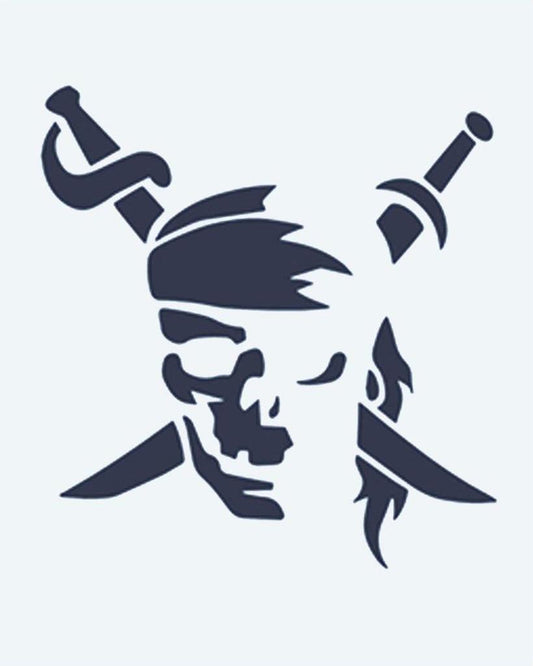 Pirate Skull & Swords semi-permanent tattoo design by INKON – pirate, skull, wearing, bandana, crossed illustration, 2 x 2 in (5x5cm), available at inkon.co