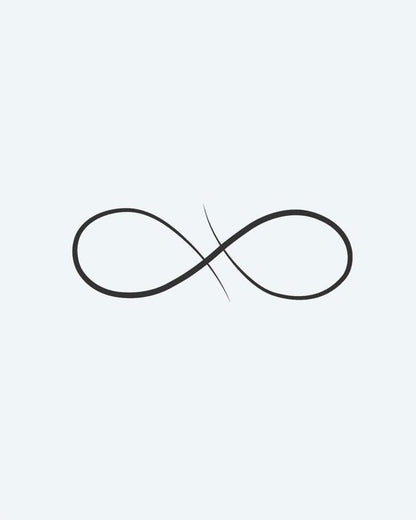 Infinity Loop semi-permanent tattoo design by INKON – thin, delicate, infinity, symbol, drawn illustration, 2 x 2 in (5x5cm), available at inkon.co