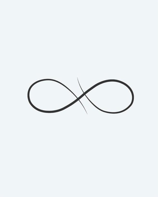 Infinity Loop semi-permanent tattoo design by INKON – thin, delicate, infinity, symbol, drawn illustration, 2 x 2 in (5x5cm), available at inkon.co