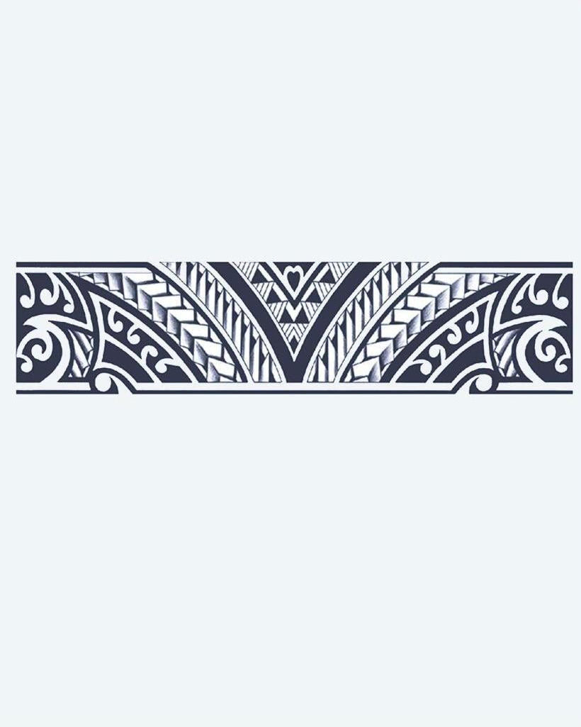 Polynesian V-Pattern Band semi-permanent tattoo design by INKON – maori, armband, central, shaped, motif illustration, 2 x 9 in (5x23cm), available at inkon.co