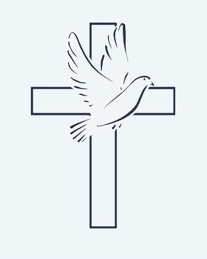 Cross & Dove semi-permanent tattoo design by INKON – cross, graceful, dove, flight, symbolizing illustration, 2 x 2 in (5x5cm), available at inkon.co