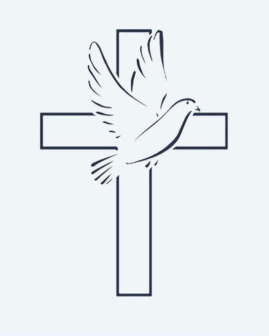 Cross & Dove semi-permanent tattoo design by INKON – cross, graceful, dove, flight, symbolizing illustration, 2 x 2 in (5x5cm), available at inkon.co