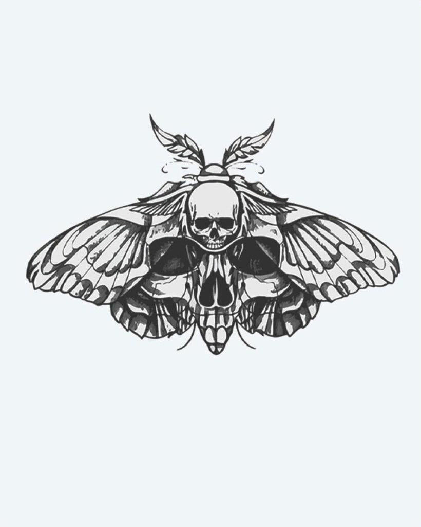 Death's-Head Moth semi-permanent tattoo design by INKON – moth, skull, pattern, thorax, intricately illustration, 3 x 4 in (6x11cm), available at inkon.co