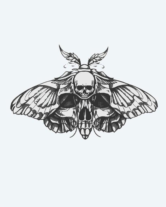 Death's-Head Moth semi-permanent tattoo design by INKON – moth, skull, pattern, thorax, intricately illustration, 3 x 4 in (6x11cm), available at inkon.co