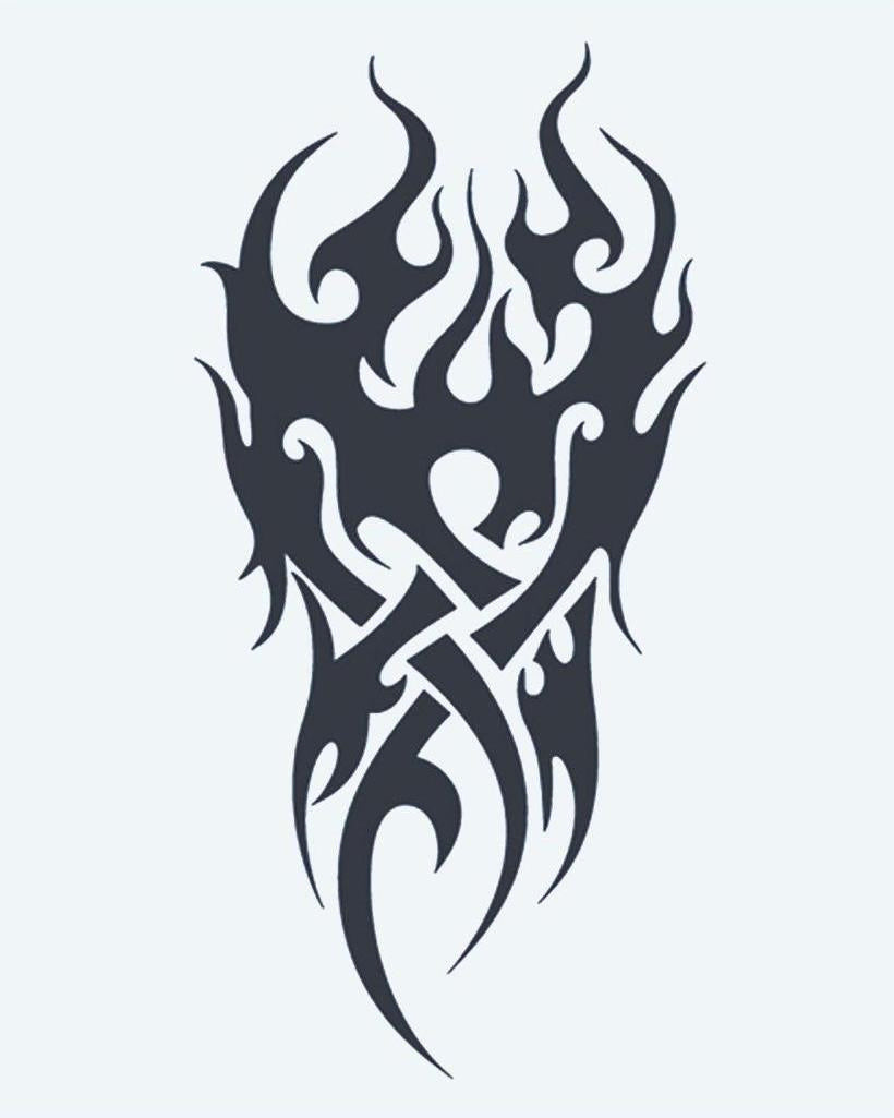 Tribal Flames semi-permanent tattoo design by INKON – tribal, flame, interwoven, celtic, knot illustration, 4 x 7 in (10x17cm), available at inkon.co