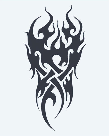 Tribal Flames semi-permanent tattoo design by INKON – tribal, flame, interwoven, celtic, knot illustration, 4 x 7 in (10x17cm), available at inkon.co