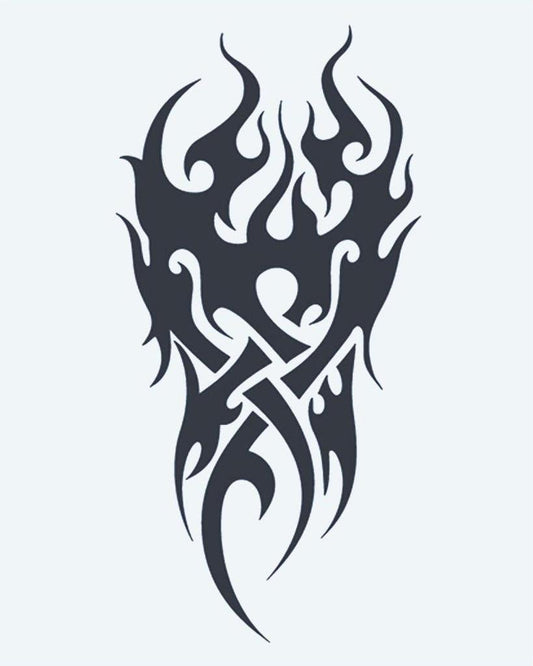 Tribal Flames semi-permanent tattoo design by INKON – tribal, flame, interwoven, celtic, knot illustration, 4 x 7 in (10x17cm), available at inkon.co