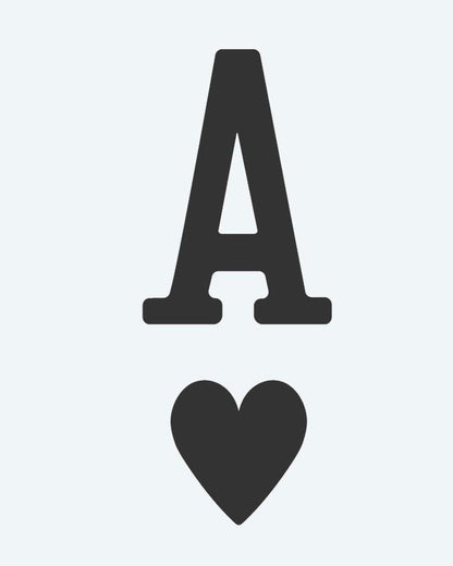 Ace of Hearts semi-permanent tattoo design by INKON – letter, above, heart, suit, symbol illustration, 2 x 2 in (5x5cm), available at inkon.co