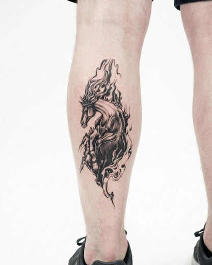 INKON Wild Horse semi-permanent tattoo applied on a man – 4 x 7 in (10x17cm) design, realistic ink look, lasts 10 days