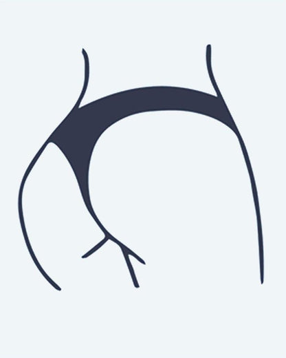 Bikini Line semi-permanent tattoo design by INKON – minimalist, feminine, silhouette, cheeky, bikini illustration, 2 x 2 in (5x5cm), available at inkon.co