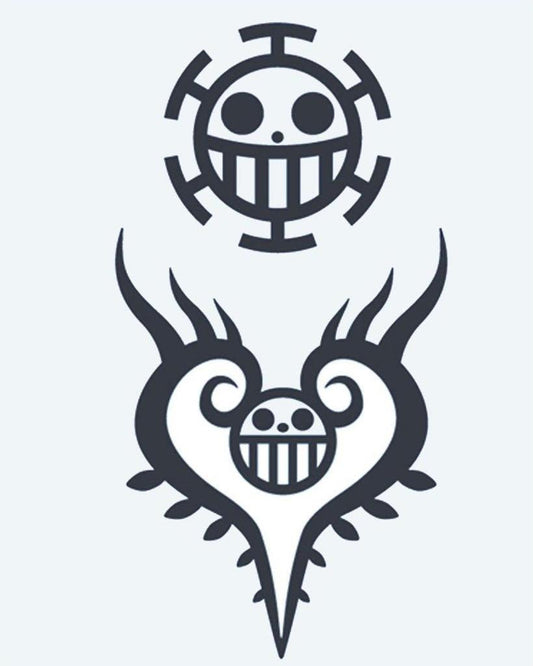 Pirate Skull Emblems semi-permanent tattoo design by INKON – pirate, skull, jolly, roger, emblems illustration, 4 x 7 in (10x17cm), available at inkon.co