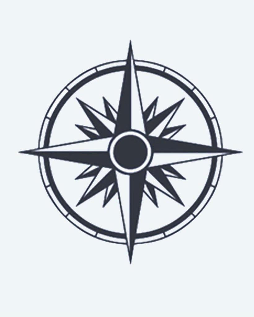 Compass Rose semi-permanent tattoo design by INKON – nautical, compass, rose, star, pattern illustration, 2 x 2 in (5x5cm), available at inkon.co