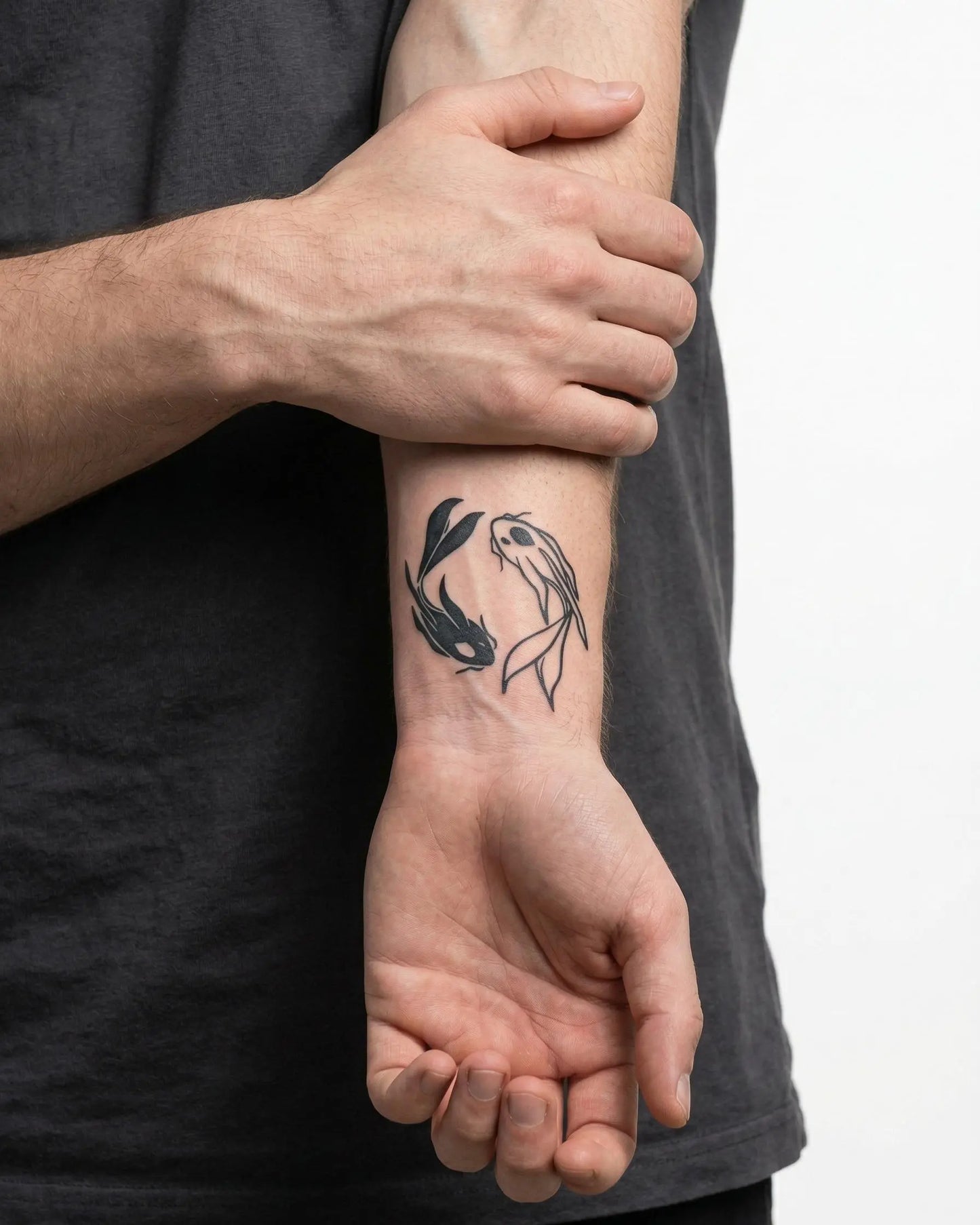 INKON Koi Fish Duo semi-permanent tattoo applied on a man – 2 x 2 in (5x5cm) design, realistic ink look, lasts 10 days