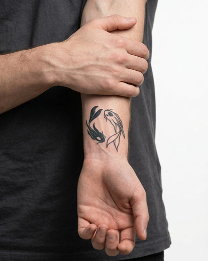 INKON Koi Fish Duo semi-permanent tattoo applied on a man – 2 x 2 in (5x5cm) design, realistic ink look, lasts 10 days
