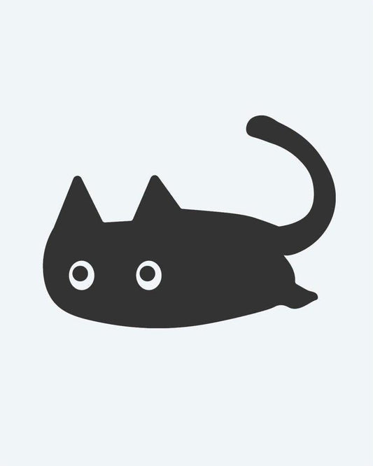 Sneaky Cat semi-permanent tattoo design by INKON – cute, crouching, silhouette, round, eyes illustration, 2 x 2 in (5x5cm), available at inkon.co