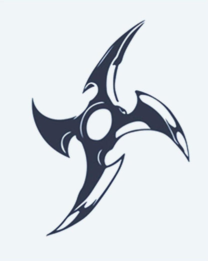 Ninja Star semi-permanent tattoo design by INKON – three, bladed, throwing, star, sharp illustration, 2 x 2 in (5x5cm), available at inkon.co
