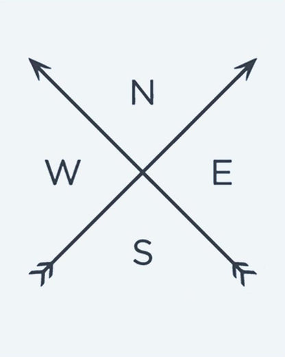 Compass Arrows semi-permanent tattoo design by INKON – minimalist, crossed, arrows, cardinal, points illustration, 2 x 2 in (5x5cm), available at inkon.co