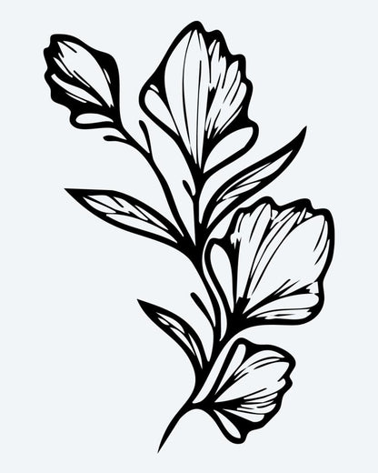 Floral Branch semi-permanent tattoo design by INKON – floral, branch, delicate, blooming, flowers illustration, 3 x 4 in (7x10cm), available at inkon.co
