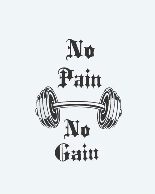 No Pain No Gain semi-permanent tattoo design by INKON – motivational, phrase, pain, gain, gothic illustration, 3 x 4 in (6x11cm), available at inkon.co