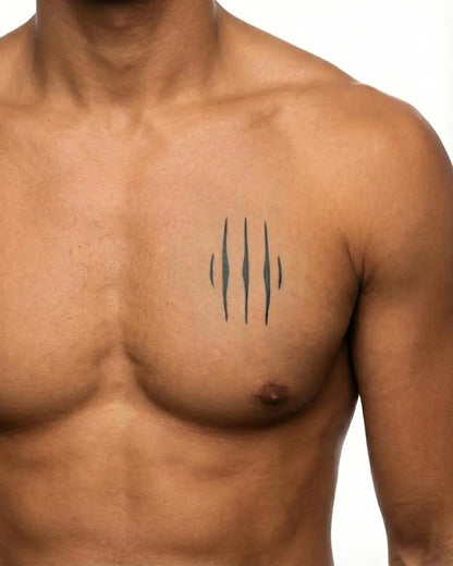 INKON Claw Marks semi-permanent tattoo applied on a man – 3 x 4 in (7x10cm) design, realistic ink look, lasts 10 days