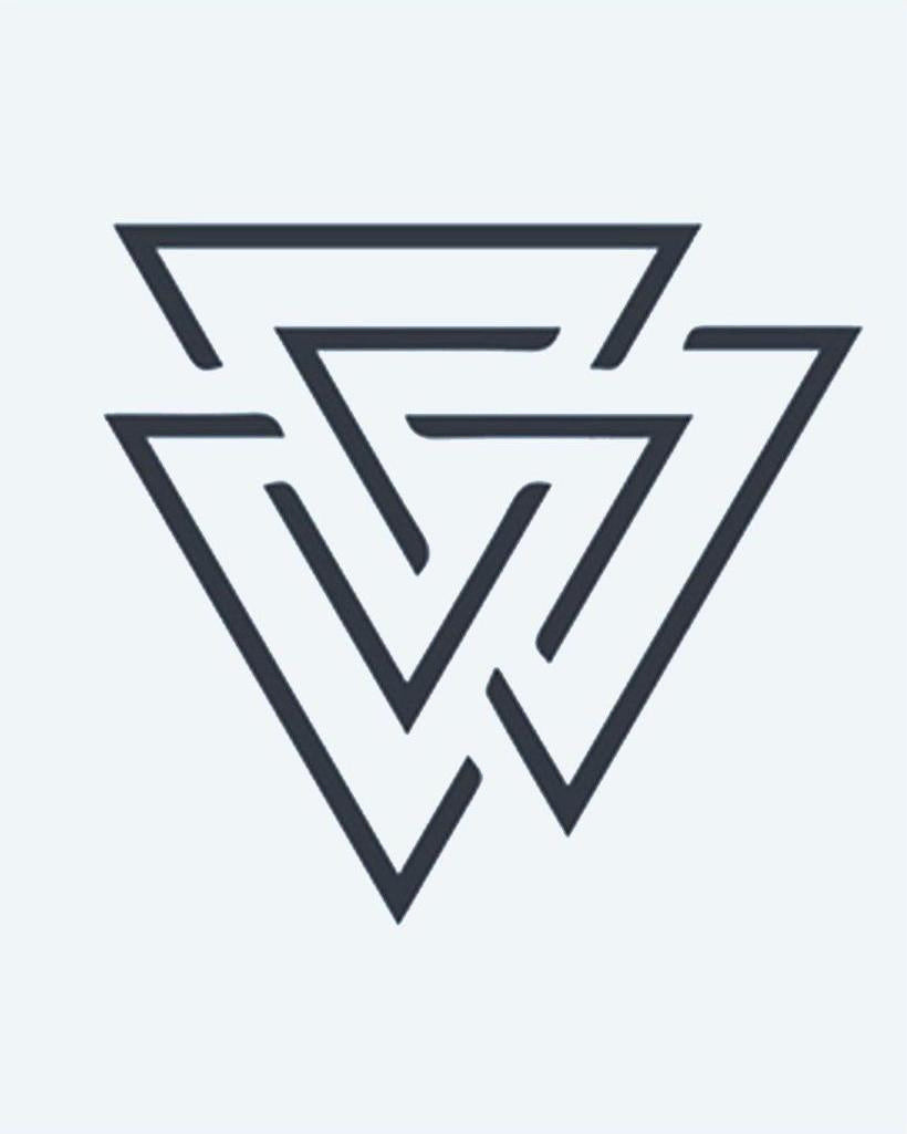Valknut Triangles semi-permanent tattoo design by INKON – interlocking, triangles, norse, mythology, viking illustration, 2 x 2 in (5x5cm), available at inkon.co