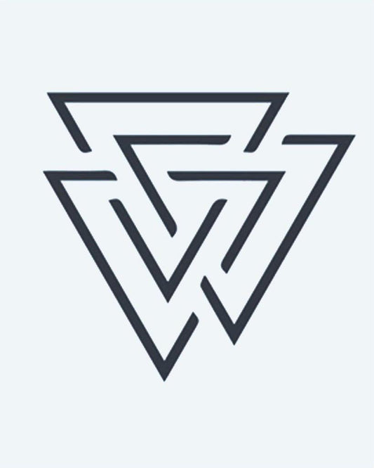 Valknut Triangles semi-permanent tattoo design by INKON – interlocking, triangles, norse, mythology, viking illustration, 2 x 2 in (5x5cm), available at inkon.co