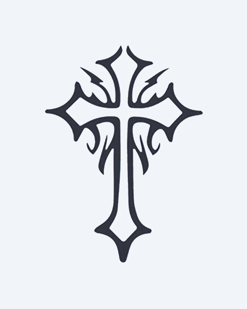 Gothic Cross 3 semi-permanent tattoo design by INKON – gothic, cross, ornate, pointed, edges illustration, 2 x 2 in (5x5cm), available at inkon.co