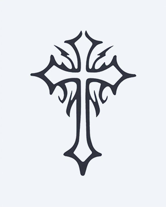 Gothic Cross 3 semi-permanent tattoo design by INKON – gothic, cross, ornate, pointed, edges illustration, 2 x 2 in (5x5cm), available at inkon.co