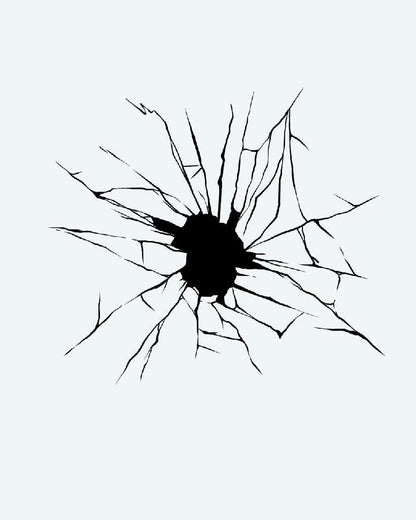 Shattered Glass Impact semi-permanent tattoo design by INKON – high, contrast, illustrative, blackwork, jagged illustration, 4 x 4 in (9x9cm), available at inkon.co