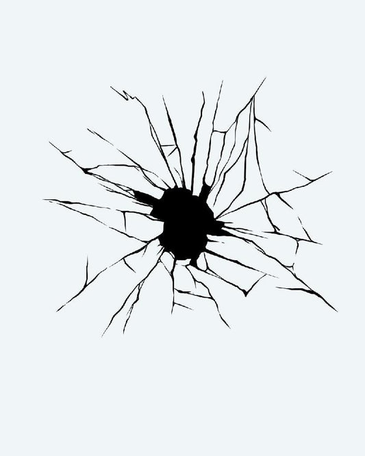 Shattered Glass Impact semi-permanent tattoo design by INKON – high, contrast, illustrative, blackwork, jagged illustration, 4 x 4 in (9x9cm), available at inkon.co