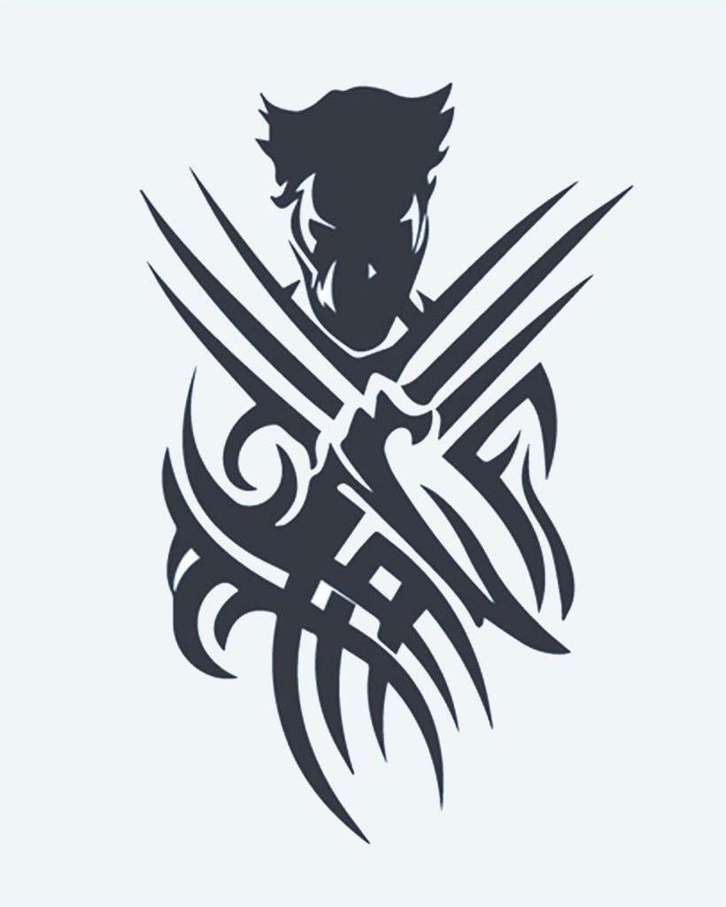 Tribal Warrior Claws semi-permanent tattoo design by INKON – silhouette, warrior, extended, claws, tribal illustration, 4 x 7 in (10x17cm), available at inkon.co