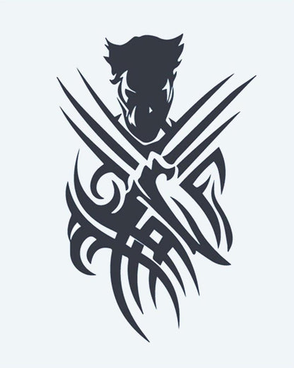 Tribal Warrior Claws semi-permanent tattoo design by INKON – silhouette, warrior, extended, claws, tribal illustration, 4 x 7 in (10x17cm), available at inkon.co