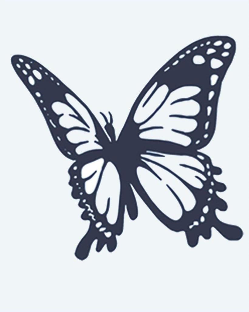 Monarch Butterfly semi-permanent tattoo design by INKON – delicate, monarch, butterfly, flight, wing illustration, 2 x 2 in (5x5cm), available at inkon.co