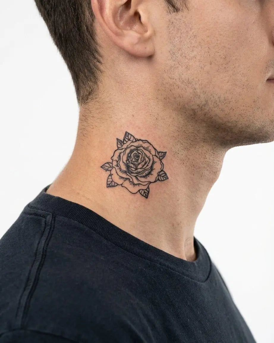 INKON Blooming Rose semi-permanent tattoo applied on a man – 2 x 2 in (5x5cm) design, realistic ink look, lasts 10 days