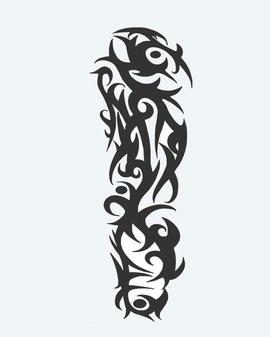 Abstract Tribal Vine semi-permanent tattoo design by INKON – flowing, full, sleeve, organic, tribal illustration, 8 x 20 in (20x50cm), available at inkon.co