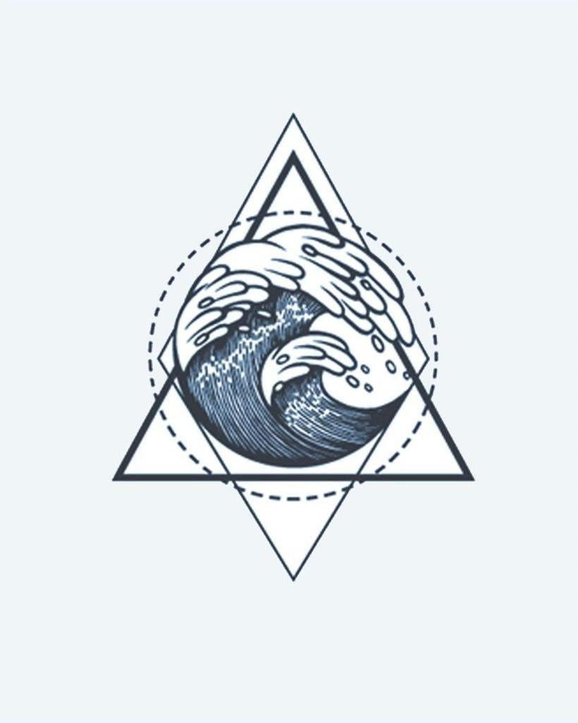 Geometric Wave semi-permanent tattoo design by INKON – stunning, ocean, wave, inside, overlapping illustration, 3 x 4 in (7x10cm), available at inkon.co
