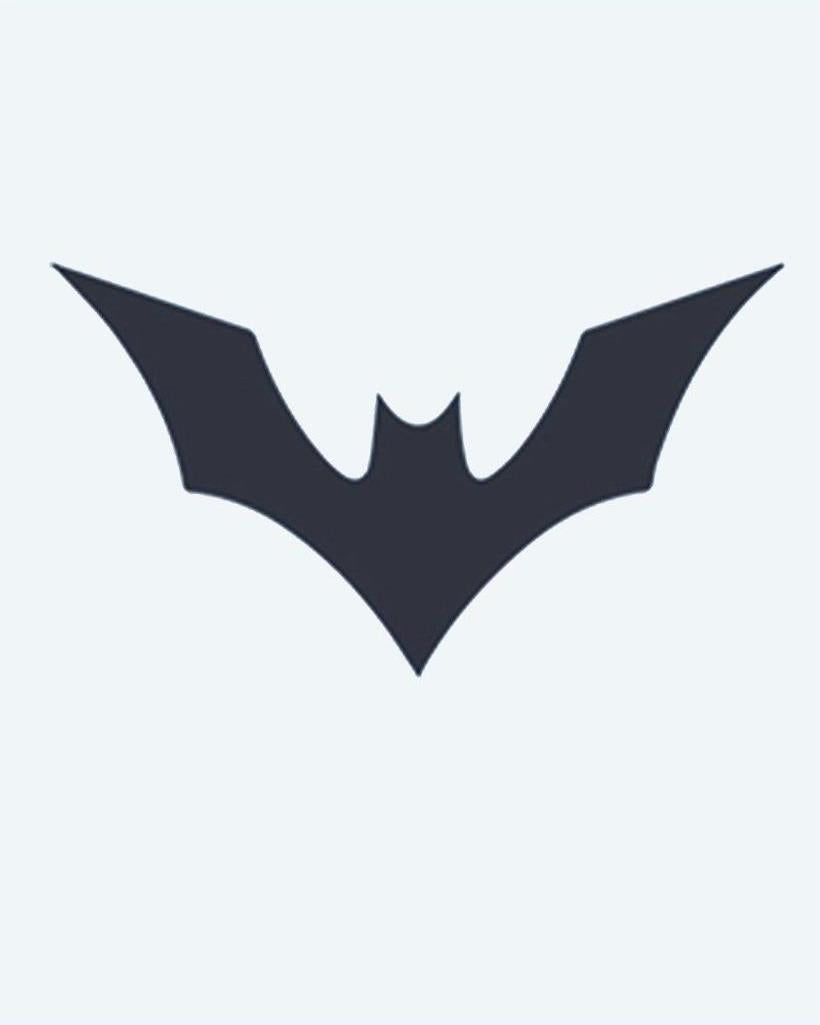 Bat Silhouette semi-permanent tattoo design by INKON – silhouette, sharp, angular, wings, minimalist illustration, 2 x 2 in (5x5cm), available at inkon.co