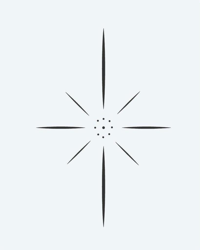 Sparkle Star semi-permanent tattoo design by INKON – eight, pointed, star, accents, center illustration, 2 x 2 in (5x5cm), available at inkon.co