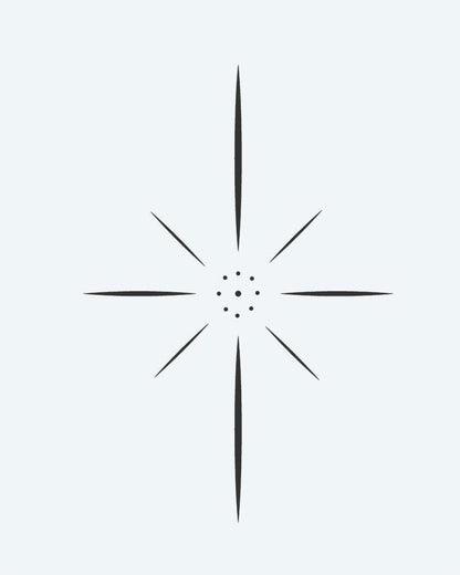 Sparkle Star semi-permanent tattoo design by INKON – eight, pointed, star, accents, center illustration, 2 x 2 in (5x5cm), available at inkon.co
