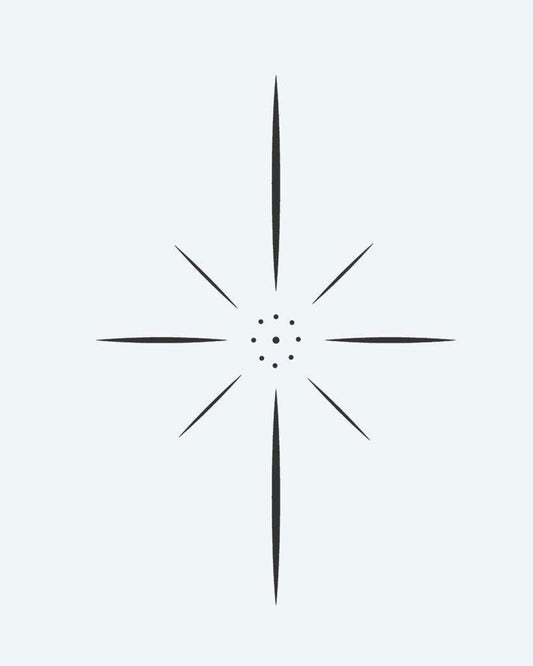 Sparkle Star semi-permanent tattoo design by INKON – eight, pointed, star, accents, center illustration, 2 x 2 in (5x5cm), available at inkon.co