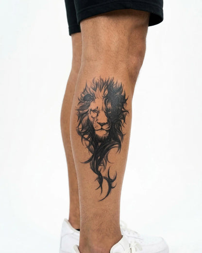 INKON Majestic Lion semi-permanent tattoo applied on a man – 4 x 7 in (10x17cm) design, realistic ink look, lasts 10 days