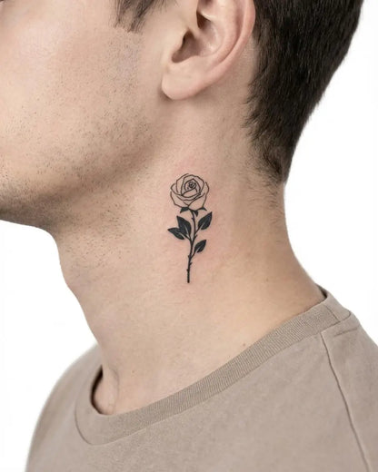 INKON Single Stem Rose semi-permanent tattoo applied on a man – 2 x 2 in (5x5cm) design, realistic ink look, lasts 10 days