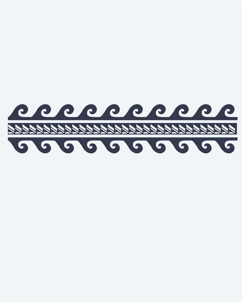 Wave & Chevron Band semi-permanent tattoo design by INKON – polynesian, armband, ocean, wave, curls illustration, 2 x 9 in (5x23cm), available at inkon.co