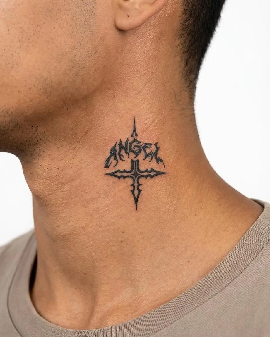 INKON Angel Gothic Cross semi-permanent tattoo applied on a man – 2 x 2 in (5x5cm) design, realistic ink look, lasts 10 days