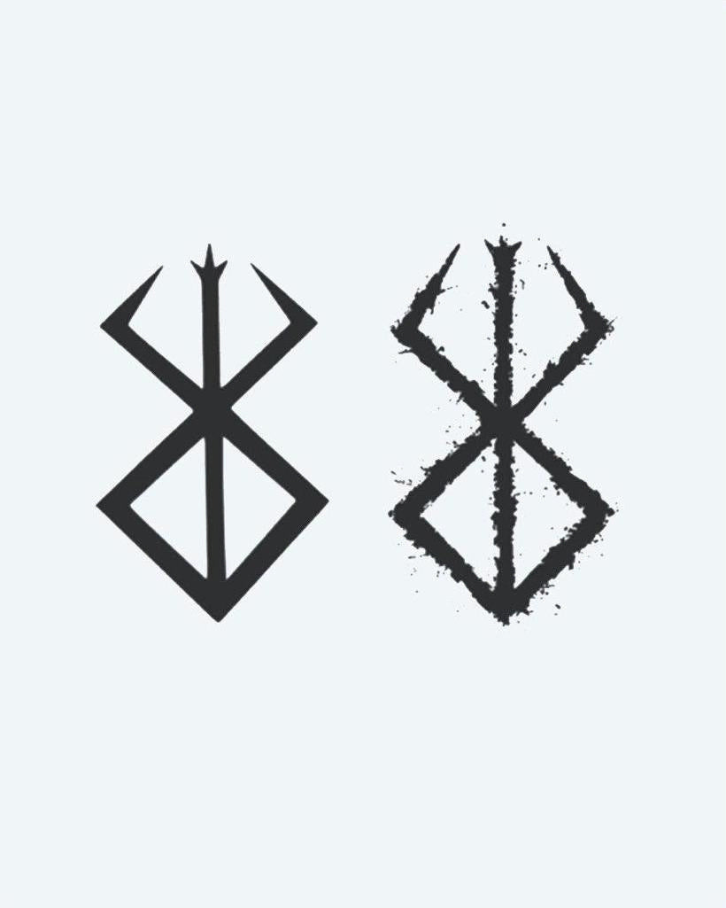 Norse Rune Symbol semi-permanent tattoo design by INKON – variations, norse, bind, rune, distressed illustration, 3 x 4 in (7x10cm), available at inkon.co