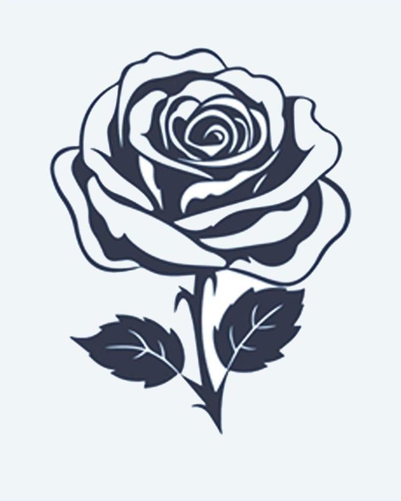 Classic Rose semi-permanent tattoo design by INKON – beautifully, rose, bloom, layered, petals illustration, 2 x 2 in (5x5cm), available at inkon.co