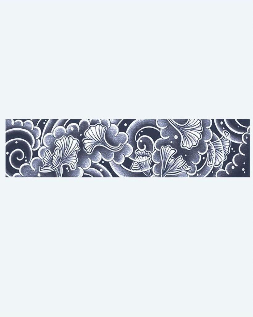 Ginkgo Leaves & Clouds Band semi-permanent tattoo design by INKON – japanese, armband, delicate, ginkgo, leaves illustration, 2 x 9 in (5x23cm), available at inkon.co
