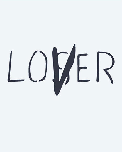 Lover Loser semi-permanent tattoo design by INKON – iconic, drawn, lettering, reads, both illustration, 2 x 2 in (5x5cm), available at inkon.co