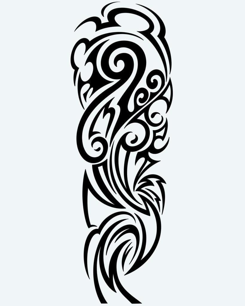 Organic Tribal Foliage semi-permanent tattoo design by INKON – nature, tribal, blending, leaf, shapes illustration, 8 x 20 in (20x50cm), available at inkon.co