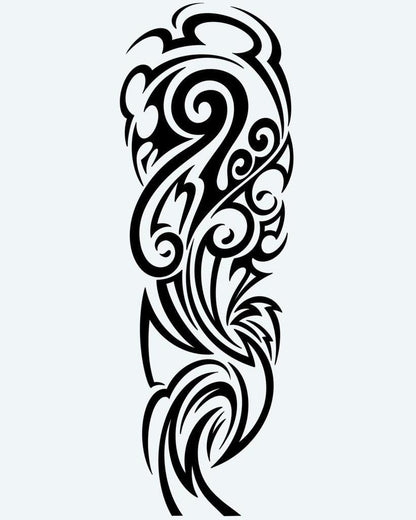 Organic Tribal Foliage semi-permanent tattoo design by INKON – nature, tribal, blending, leaf, shapes illustration, 8 x 20 in (20x50cm), available at inkon.co